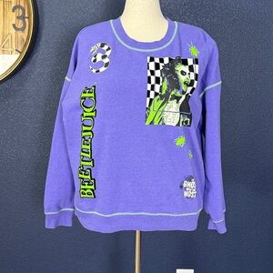 Beetlejuice Purple Graphic Crewneck Sweatshirt | XL